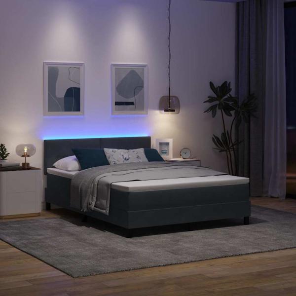 LED Boxspringbett mit Matratze Dunkelgrau 140x200 cm Samt