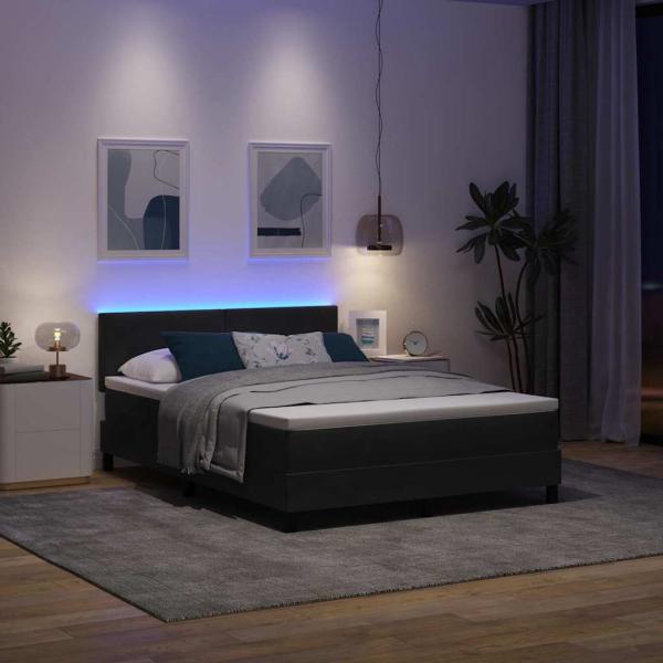 LED Boxspringbett mit MatratzeSchwarz 140x200 cm Samt