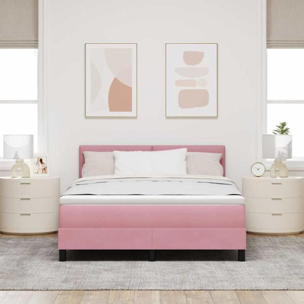 LED Boxspringbett mit Matratze Rosa 140x200 cm Samt