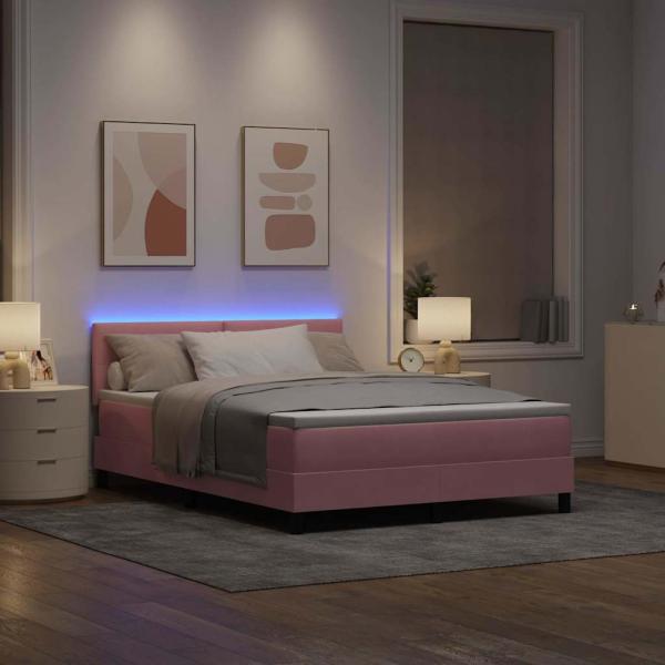 LED Boxspringbett mit Matratze Rosa 140x200 cm Samt