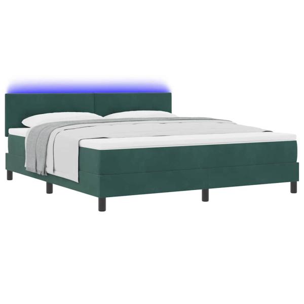 LED Boxspringbett mit Matratze Dunkelgrün 180x200 cm Samt