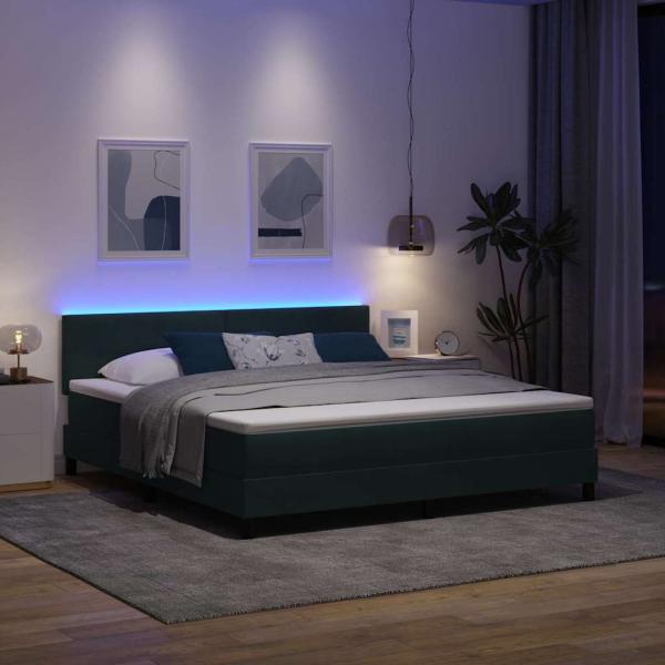 LED Boxspringbett mit Matratze Dunkelgrün 180x200 cm Samt