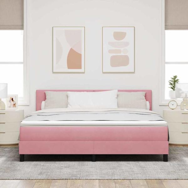 LED Boxspringbett mit Kopfteil Rosa 180 x 200 cm Samt
