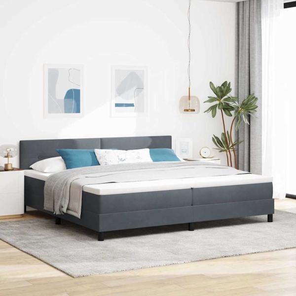 ARDEBO.de - LED Boxspringbett mit Matratze Dunkelgrau 200x200 cm Samt