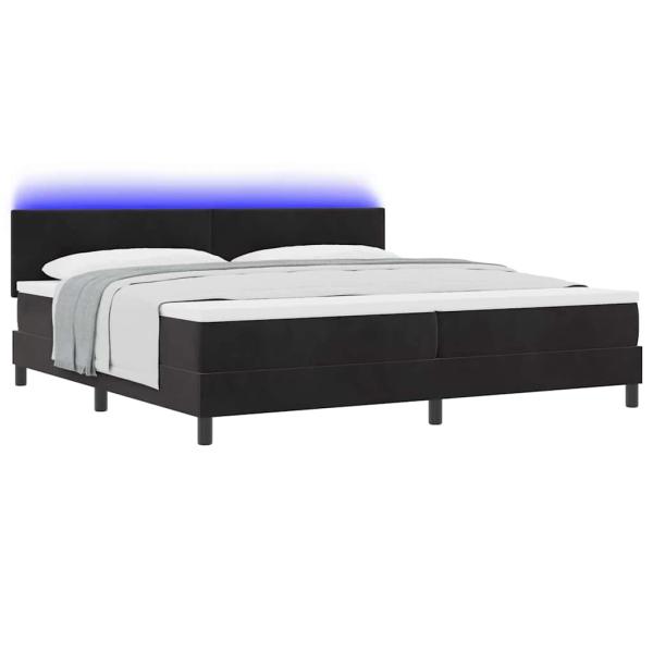 LED Boxspringbett mit Matratze Schwarz 200x200 cm Samt