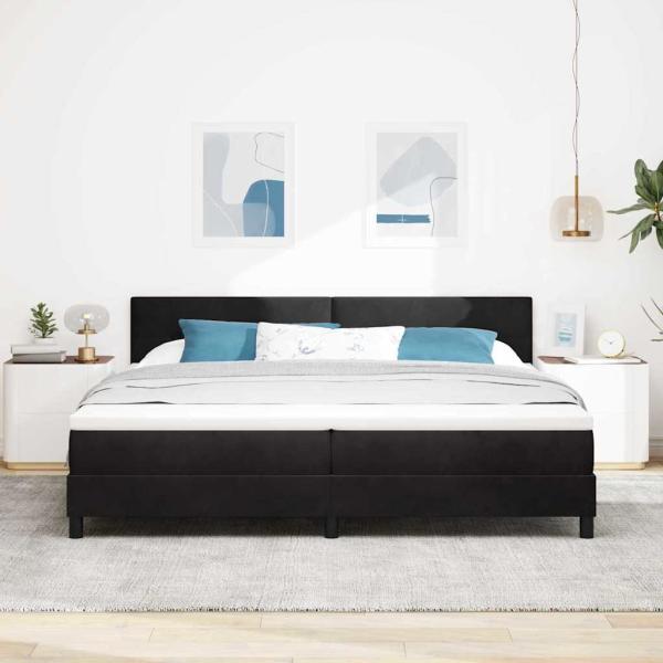 LED Boxspringbett mit Matratze Schwarz 200x200 cm Samt