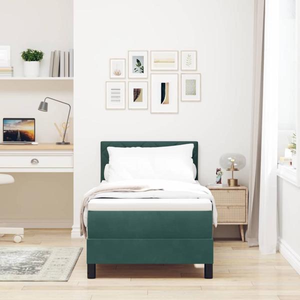 LED Boxspringbett mit Matratze Dunkelgrün 80x200 cm Samt