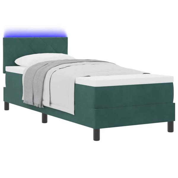 LED Boxspringbett mit Matratze Dunkelgrün 80x200 cm Samt