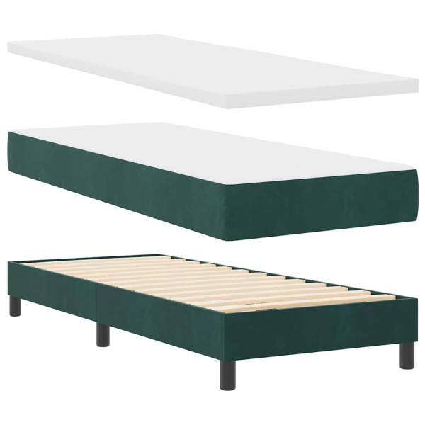LED Boxspringbett mit Matratze Dunkelgrün 80x200 cm Samt