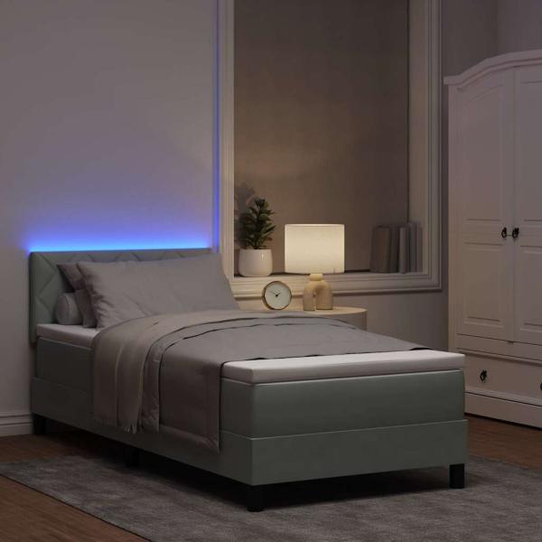 LED Boxspringbett mit Matratze Hellgrau 90x200 cm Samt