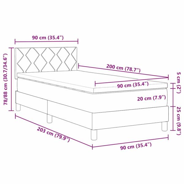 Boxspringbett mit Matratze & LED Dunkelgrau 90 x 200 cm Samt