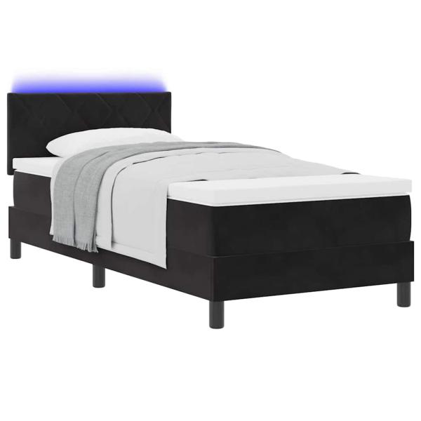 LED Boxspringbett mit Matratze Schwarz 90x200 cm Samt