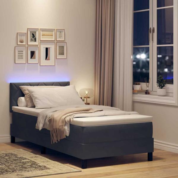 LED Boxspringbett mit Matratze Dunkelgrau 100x200 cm Samt