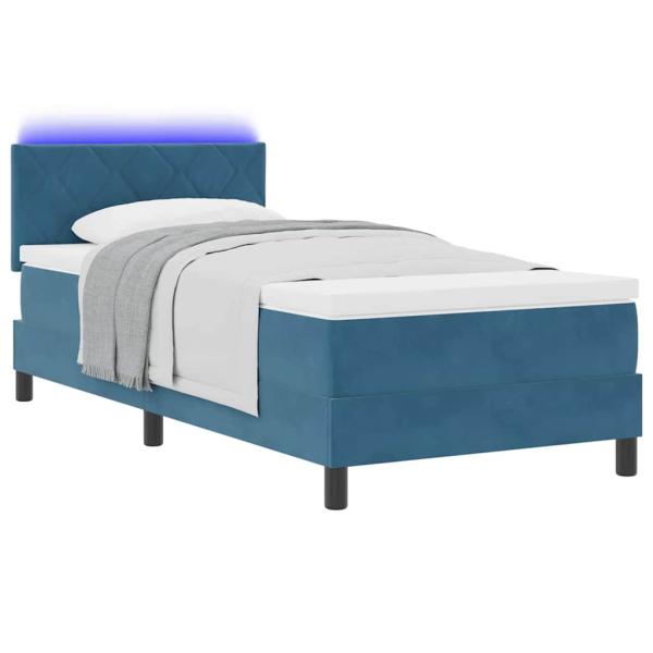 LED Boxspringbett mit Matratze Dunkelblau 100x200 cm Samt