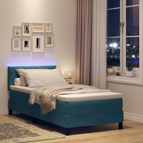 LED Boxspringbett mit Matratze Dunkelblau 100x200 cm Samt