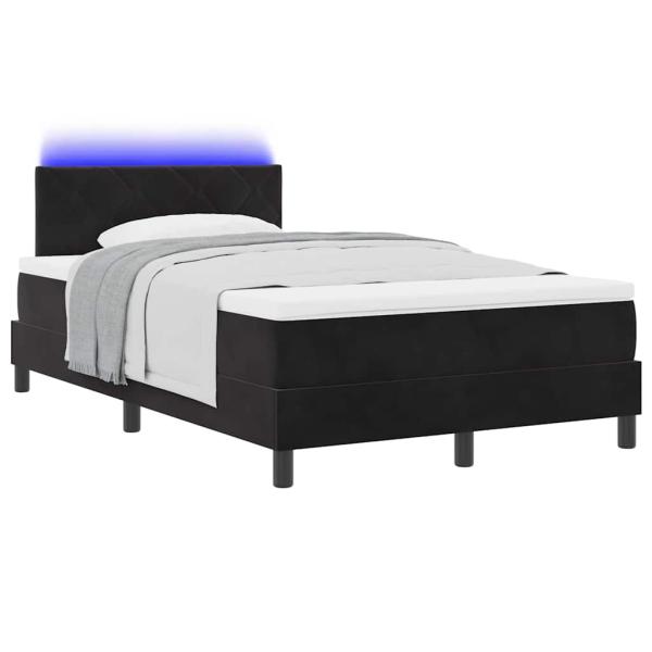 LED Boxspringbett mit Matratze Schwarz 120x190 cm Samt