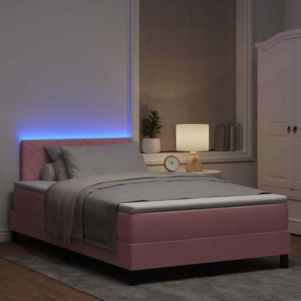 LED Boxspringbett mit Matratze Rosa 120x190 cm Samt