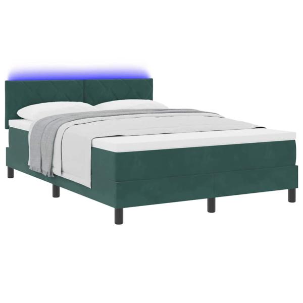ARDEBO.de - LED Boxspringbett mit Matratze Dunkelgrün 140x200 cm Samt