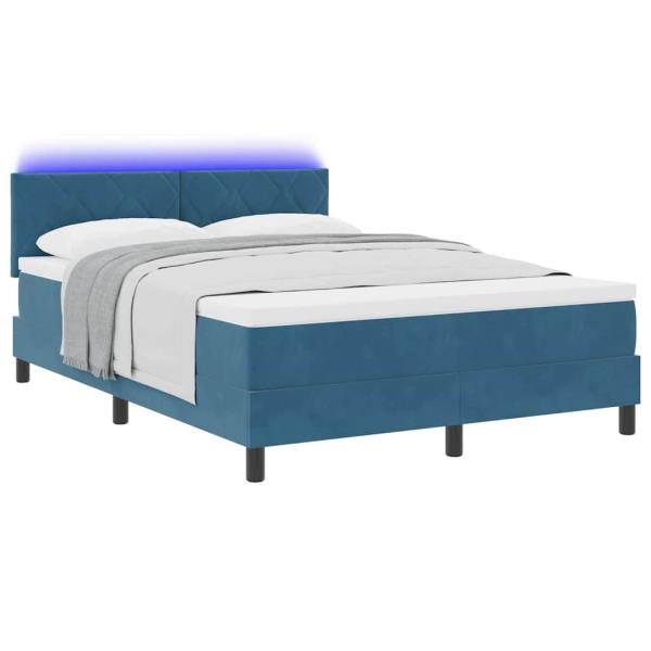 LED Boxspringbett mit Matratze Dunkelblau 140x200 cm Samt