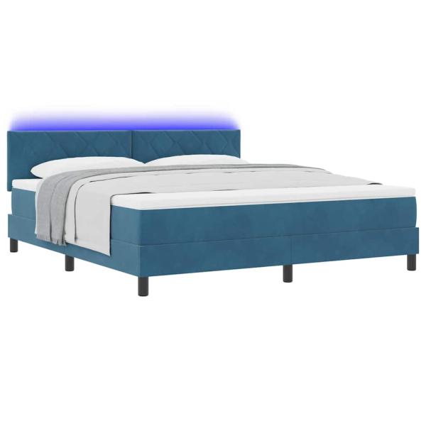 LED Boxspringbett mit Matratze Dunkelblau 180x200 cm Samt