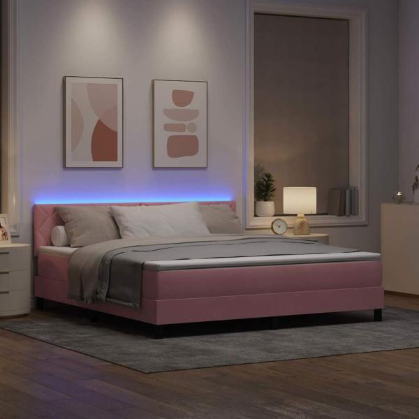 LED Boxspringbett mit Matratze Rosa 180x200 cm Samt