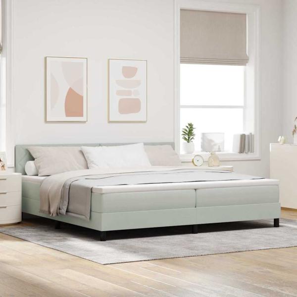 ARDEBO.de - LED Boxspringbett mit Matratze Hellgrau 200x200 cm Samt