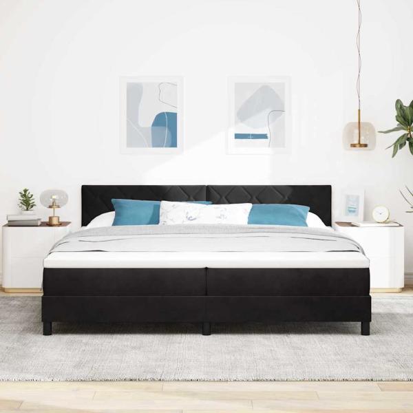 LED Boxspringbett mit Matratze Schwarz 200x200 cm Samt