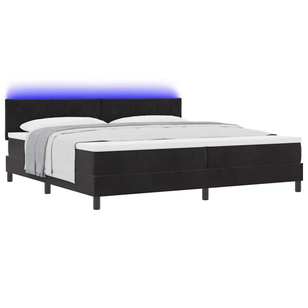 LED Boxspringbett mit Matratze Schwarz 200x200 cm Samt