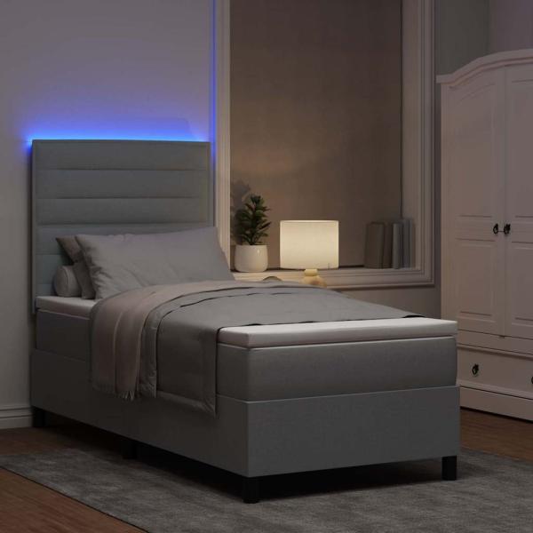 Boxspringbett mit Matratze & LED Licht grau 80x200 cm Stoff