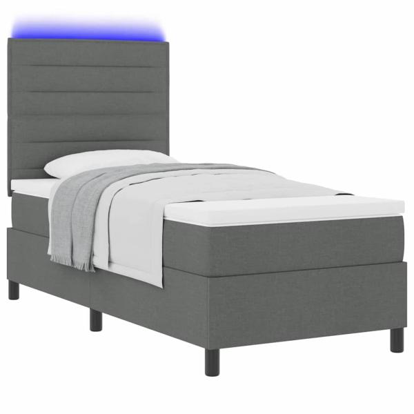 LED Boxspringbett mit Matratze Dunkelgrau 100x200 cm Stoff