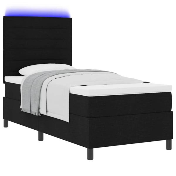 LED Boxspringbett mit Matratze Schwarz 100x200 cm Stoff