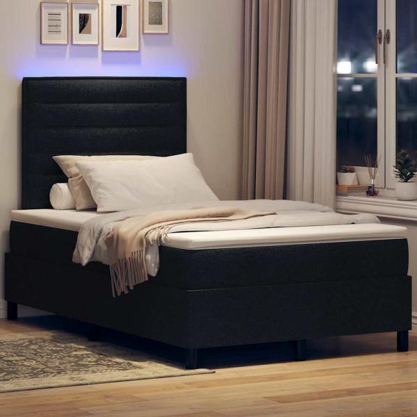 LED Boxspringbett mit Matratze Schwarz 120x200 cm Stoff