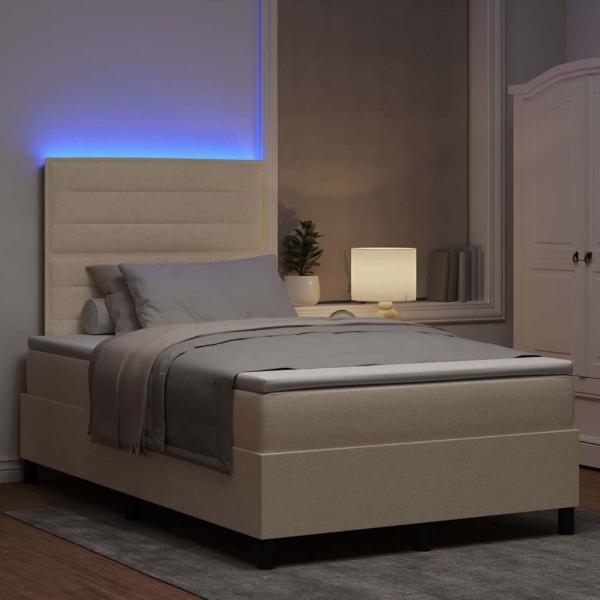 LED Boxspringbett mit Matratze Creme 120x200 cm Stoff