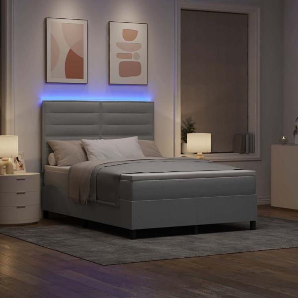 LED Boxspringbett mit Matratze Hellgrau 140x190 cm Stoff