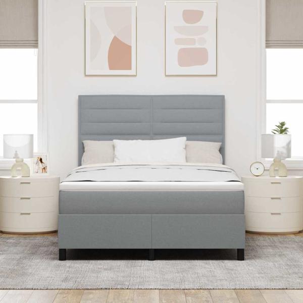 Boxspringbett mit Matratze mit LED Hellgrau 140 x 190 cm Stoff