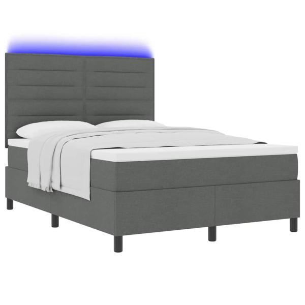 LED Boxspringbett mit Matratze Dunkelgrau 140x190 cm Stoff