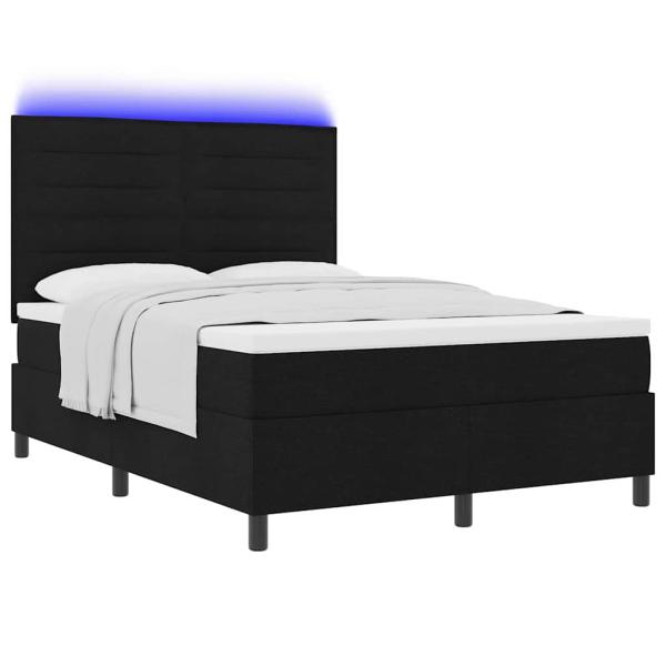 LED Boxspringbett mit Matratze Schwarz 140x200 cm Stoff