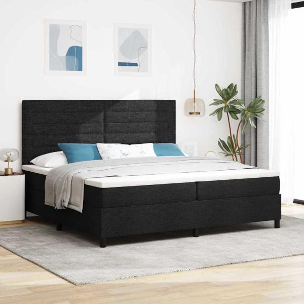 ARDEBO.de - Boxspringbett mit Matratze & LED in Schwarz 200x200 cm Stoff
