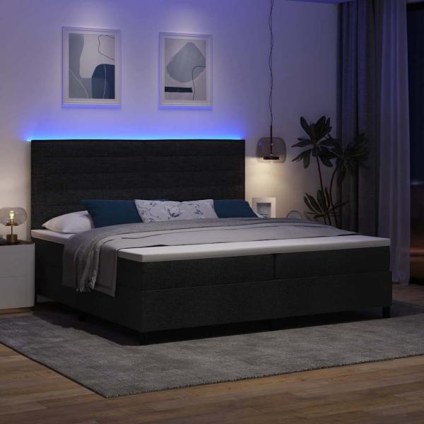 Boxspringbett mit Matratze & LED in Schwarz 200x200 cm Stoff