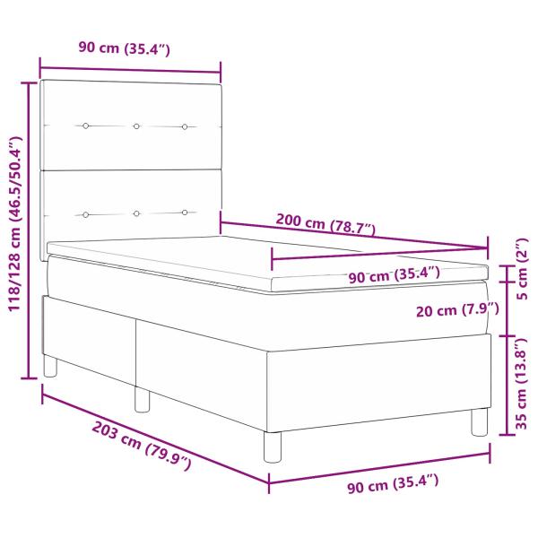 LED Boxspringbett mit Matratze Hellgrau 90x200 cm Stoff