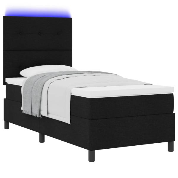 LED Boxspringbett mit Matratze Schwarz 90x200 cm Stoff