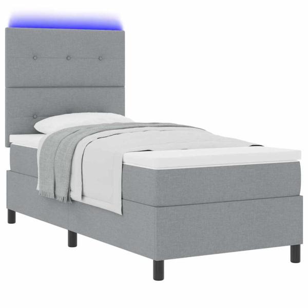 LED Boxspringbett mit Matratze Hellgrau 100x200 cm Stoff