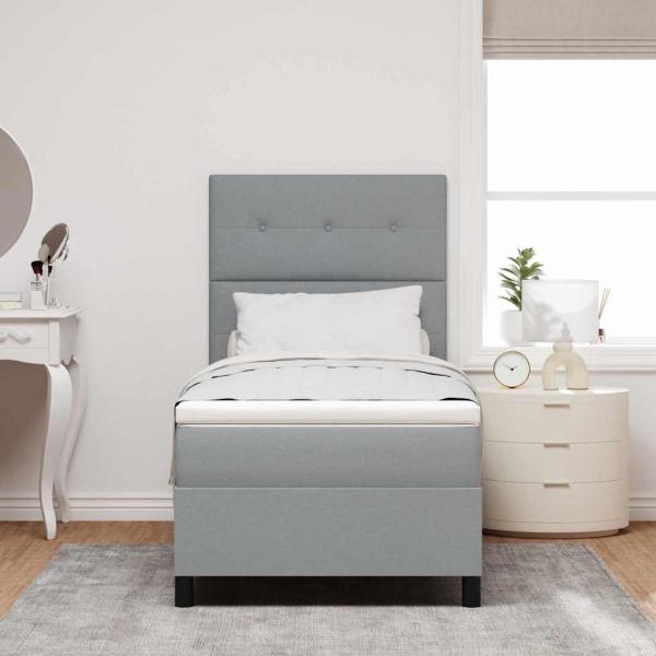 LED Boxspringbett mit Matratze Hellgrau 100x200 cm Stoff