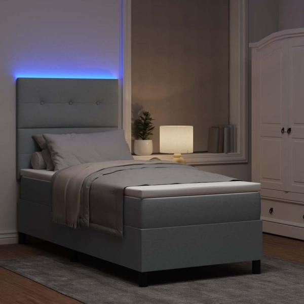 LED Boxspringbett mit Matratze Hellgrau 100x200 cm Stoff