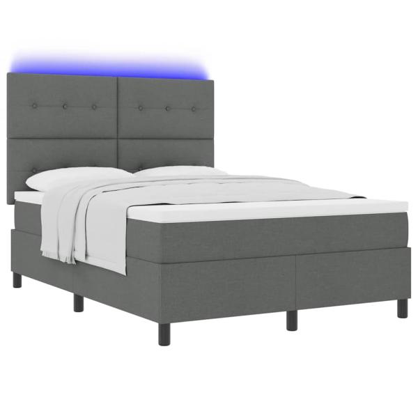 LED Boxspringbett mit Matratze Dunkelgrau 140x190 cm Stoff