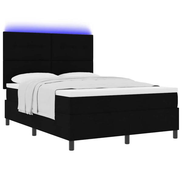 LED Boxspringbett mit Matratze Schwarz 140x190 cm Stoff