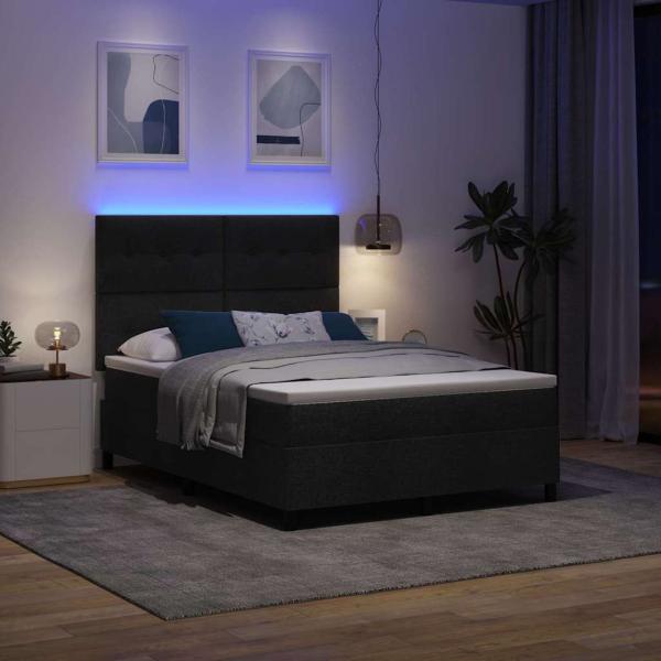 LED Boxspringbett mit Matratze Schwarz 140x190 cm Stoff