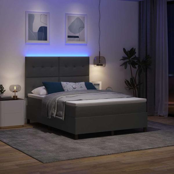 LED Boxspringbett mit Matratze Dunkelgrau 140x200 cm Stoff