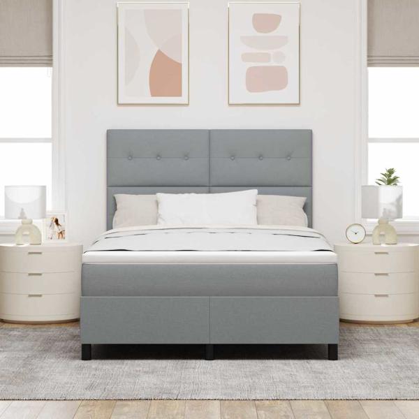 LED Boxspringbett mit Matratze Hellgrau 160x200 cm Stoff