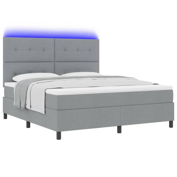 Boxspringbett mit LED-Lichtleisten Hellgrau 180 x 200 cm Stoff